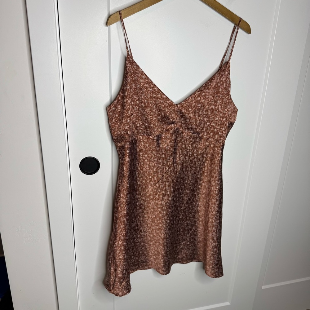 Abercrombie & Fitch Brown Floral Print Satin Slip Mini Dress